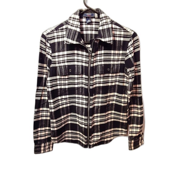 Chaps Zip Up Size Extra Small Black/ Cream Warm Flannel Shirt - Picture 1 of 12